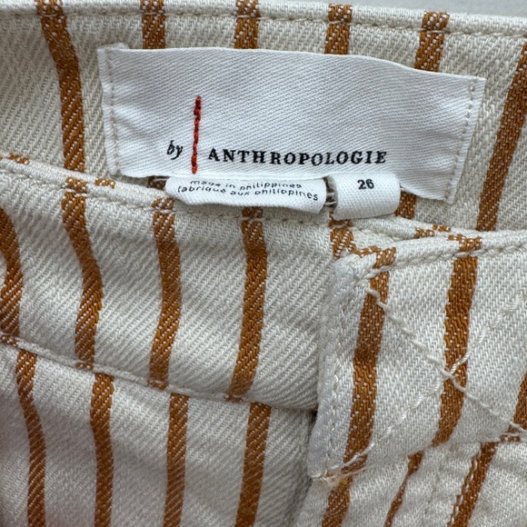 Anthropologie Striped Flare Pants in Cream and Rust Brown - Picture 2 of 6